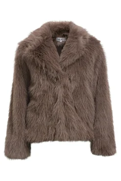 Object Casacos-Casaco de pele sobretudo com lapelas Cinzento