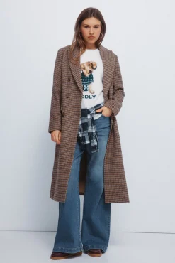 Springfield Casacos-Casaco longo xadrez sobretudo cru