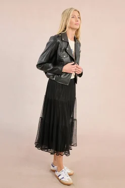 Molly Bracken Sobretudos-Casaco motard em tecido com efeito couro Preto