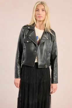 Molly Bracken Sobretudos-Casaco motard em tecido com efeito couro Preto