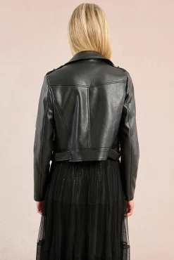 Molly Bracken Sobretudos-Casaco motard em tecido com efeito couro Preto