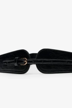 Cortefiel Cintos-Cinto de faixa de couro rachado Preto