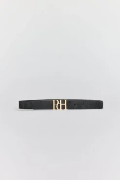 Pedro del Hierro Cintos-Cinto de pele com pelo e fivela de logo Preto