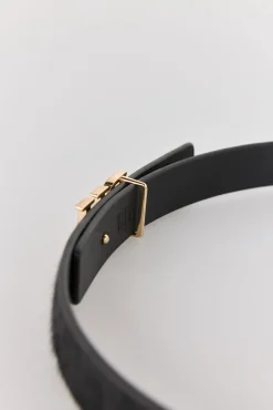 Pedro del Hierro Cintos-Cinto de pele com pelo e fivela de logo Preto