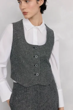 Pedro del Hierro Coletes|Blazers-Colete cheviot ajustado Cizento