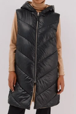 Cortefiel Coletes|Casacos-Colete comprido reversível Preto