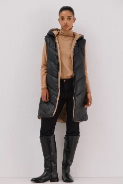 Cortefiel Coletes|Casacos-Colete comprido reversível Preto