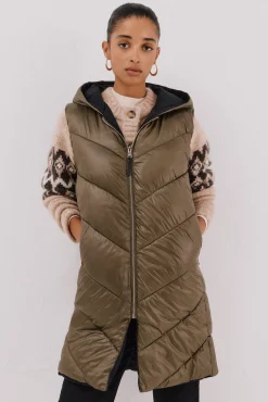 Cortefiel Coletes|Casacos-Colete comprido reversível Verde