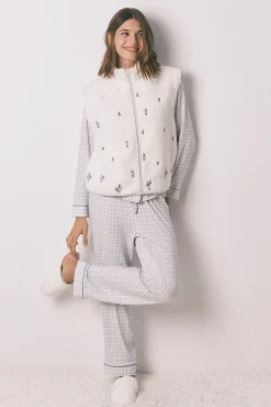 Women'secret Coletes-Colete curto de pele de borrego bordado branco