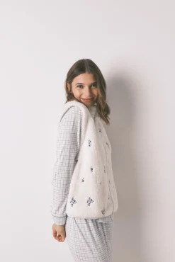 Women'secret Coletes-Colete curto de pele de borrego bordado branco