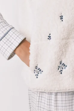 Women'secret Coletes-Colete curto de pele de borrego bordado branco