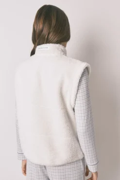 Women'secret Coletes-Colete curto de pele de borrego bordado branco