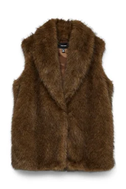 Vero Moda Coletes|Sobretudos-Colete de couro colete Castanho