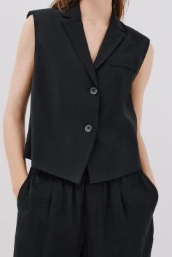 Cortefiel Coletes-Colete de gola lapela Preto