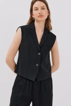 Cortefiel Coletes-Colete de gola lapela Preto