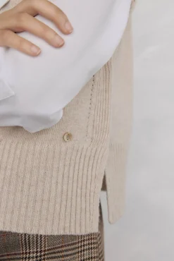 Pedro del Hierro Camisolas-Colete de lã tricotado malha Beige