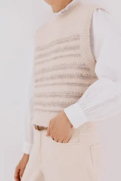 Cortefiel Coletes-Colete de malha Ecru