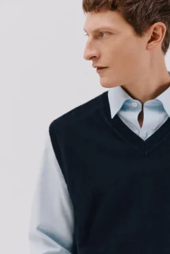 Cortefiel Coletes-Colete de malha de algodão Azul