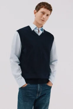 Cortefiel Coletes-Colete de malha de algodão Azul