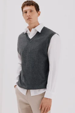 Cortefiel Coletes-Colete de malha de algodão Cinzento