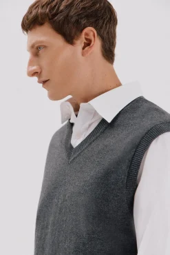 Cortefiel Coletes-Colete de malha de algodão Cinzento