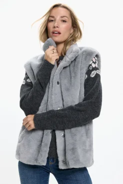 Vero Moda Coletes|Sobretudos-Colete de pele de gola alta Cinzento