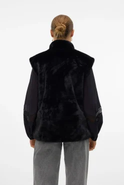 Vero Moda Coletes|Sobretudos-Colete de pele de gola alta Preto