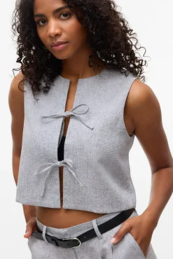 Vero Moda Coletes|Sobretudos-Colete de tweed Cinzento