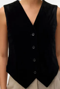 Vero Moda Coletes|Sobretudos-Colete de veludo Preto