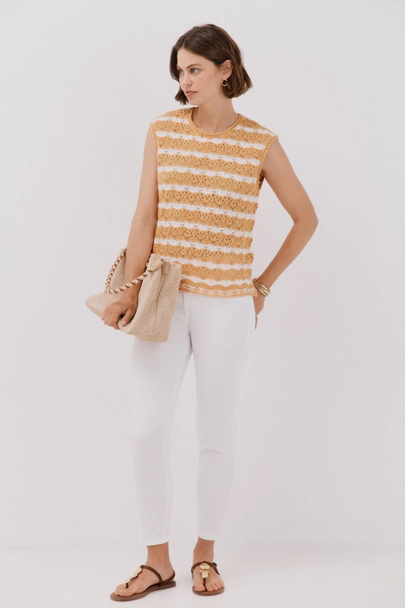 Cortefiel Coletes-Colete vazado bicolor Dourado