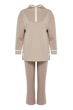 Trendyol Pijamas-Conjunto confortável de duas peças com capuz na cor pedra cinzento