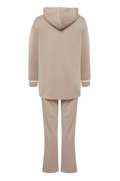 Trendyol Pijamas-Conjunto confortável de duas peças com capuz na cor pedra cinzento