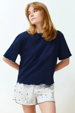 Trendyol Pijamas-Conjunto de pijama marinho com estampado galáctica e calças azul