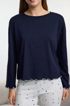 Trendyol Pijamas-Conjunto de pijama marinho com estampado galáctica azul