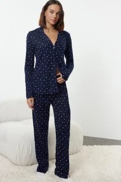 Trendyol Pijamas-Conjunto de pijama marinho com estampado galáctica azul