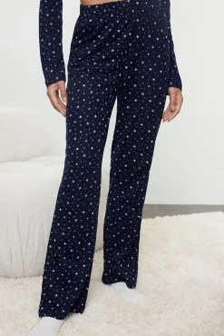 Trendyol Pijamas-Conjunto de pijama marinho com estampado galáctica azul