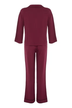 Trendyol Pijamas-Conjunto de pijama camiseiro de viscose vermelha com vivo estampado