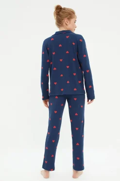 Trendyol Pijamas-Conjunto de pijama camiseiro marinho com corações azul