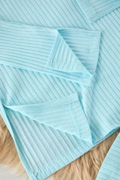 Trendyol Pijamas-Conjunto de pijama canelado com detalhe de fechadura na cor menta verde