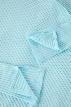 Trendyol Pijamas-Conjunto de pijama canelado com detalhe de fechadura na cor menta verde