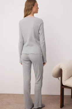 Trendyol Pijamas-Conjunto de pijama cinza mesclado com meia carcela e babados cinzento