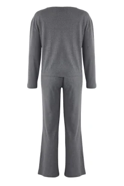 Trendyol Pijamas-Conjunto de pijama com estrelas bordadas em antracite cinzento