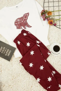 Trendyol Pijamas-Conjunto de pijama com de estrela vermelha estampado