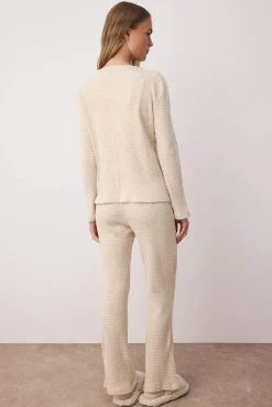 Trendyol Pijamas-Conjunto de pijama comprido de malha malha com cardigan riscas bege