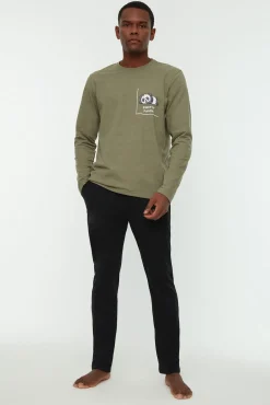 Trendyol Pijamas-Conjunto de pijama cáqui estampado de corte regular bege