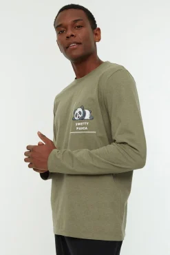 Trendyol Pijamas-Conjunto de pijama cáqui estampado de corte regular bege