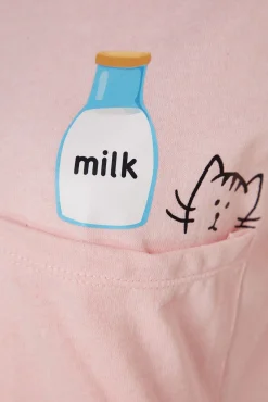 Trendyol Pijamas-Conjunto de pijama curto de algodão com babados rosa