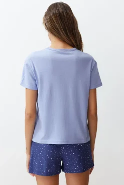 Trendyol Pijamas-Conjunto de pijama curto estampado com estrelas azuis azul