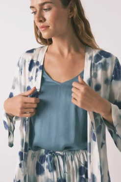 Women'secret Pijamas-Conjunto de pijama de cetim floral verde