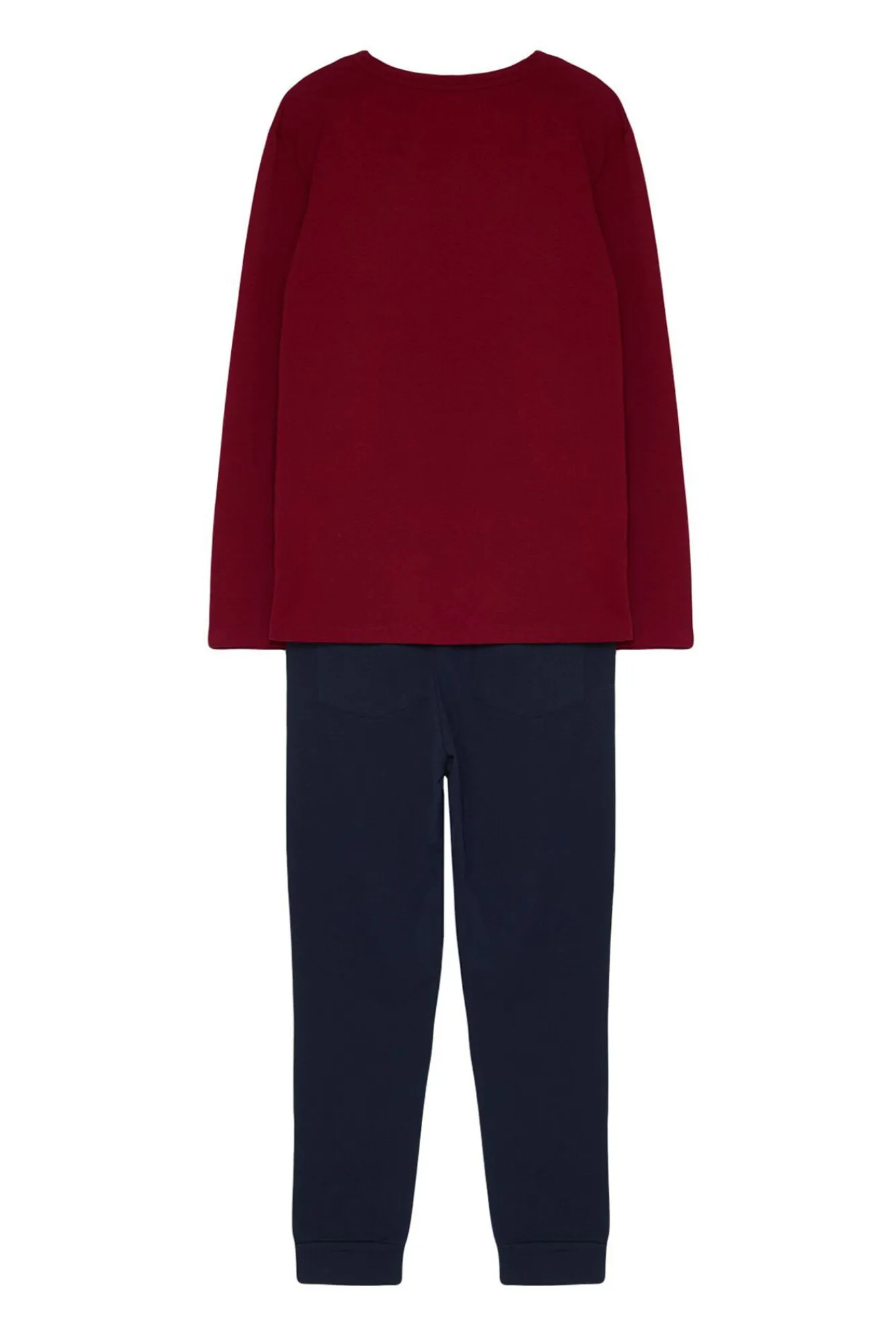 Trendyol Pijamas-Conjunto de pijama de corte regular vermelho bordô estampado